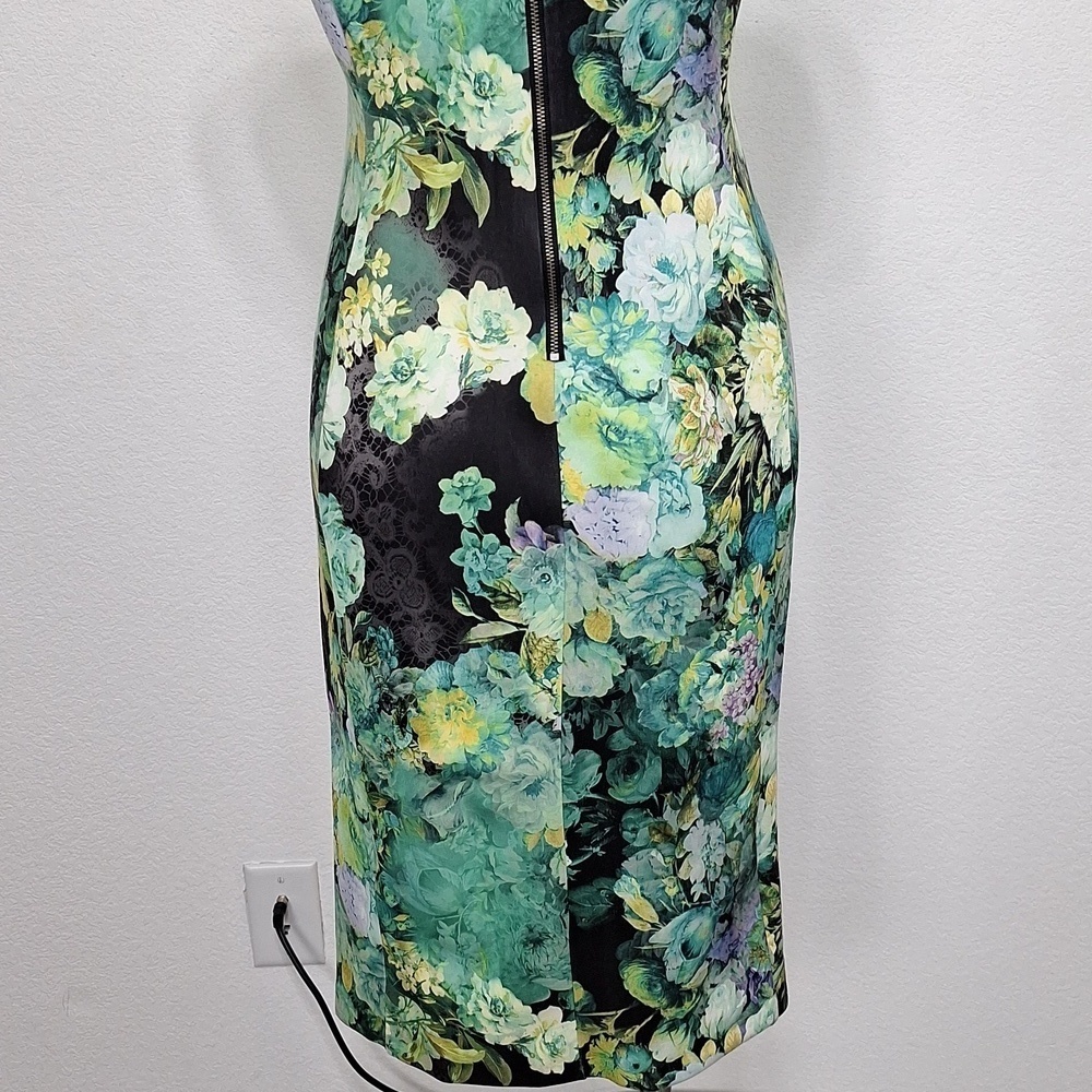 Beige by ECI Black Teal Tropical Multicolor Floral Maximalism Sheath Dress Sz. 4 - Picture 8 of 13